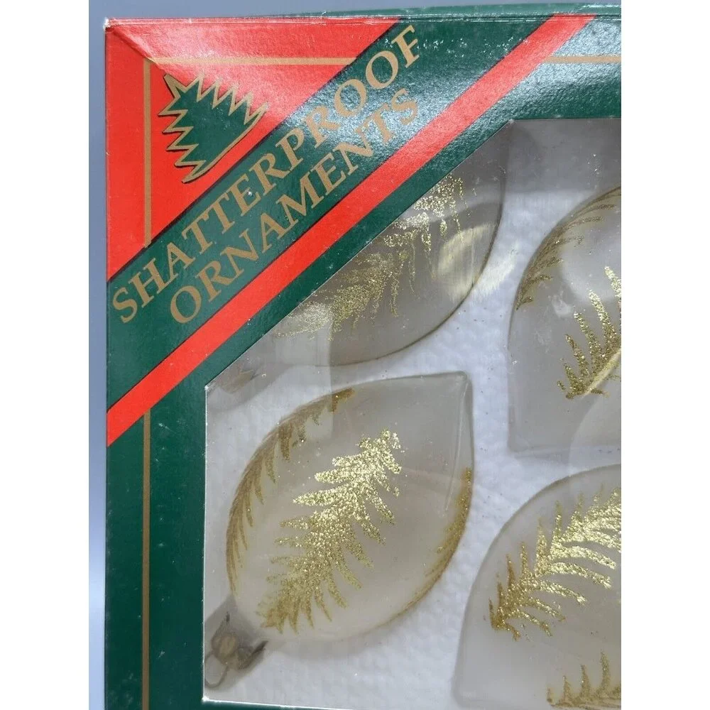 Vintage Navistar Shatterproof Christmas Ornaments‎ Hand Painted 4 Pk Teardrop